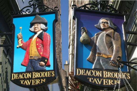 Deacon Brodie Pub Sign (531 visits) Deacon Brodie's Tavern pub sign, both Jekyll and Hyde sides.